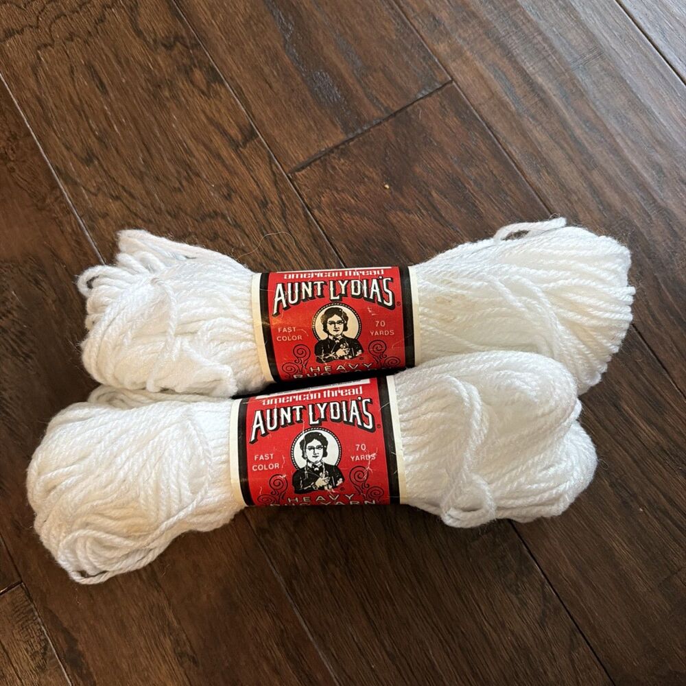 Aunt Lydias Heavy Rug Yarn #805 White Skein Polyester 70 Yd Vtg 2 Skeins